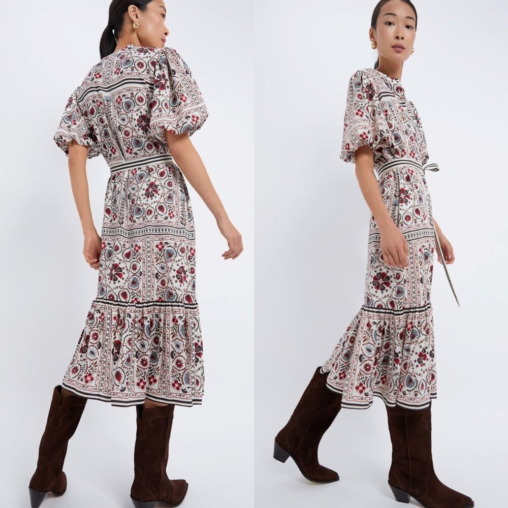 Tuckernuck NEW Patchwork Floral Lewis Belted Classic Midi Dress Size S - Picture 2 of 12